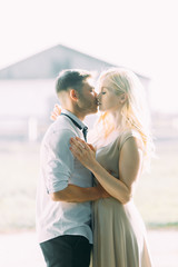 Obraz premium Wedding in European style on the farm. Old abandoned building. Fine art in the style of processing.