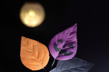 ハロウィーン飾りと満月(丸いライト)