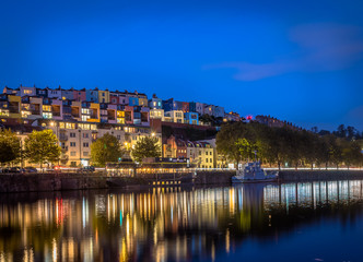 Fototapeta na wymiar Bristol's Iconic colorful houses at night
