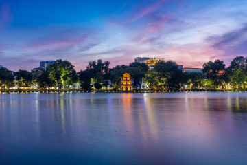 Sunset over the Hoan Kiem lake, Ha Noi Capital, Viet Nam