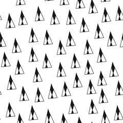 Triangles. Black and white seamless pattern. Geometric, abstract background for covers, textile. Doodle shapes.