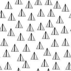 Triangles. Black and white seamless pattern. Geometric, abstract background for covers, textile. Doodle shapes.
