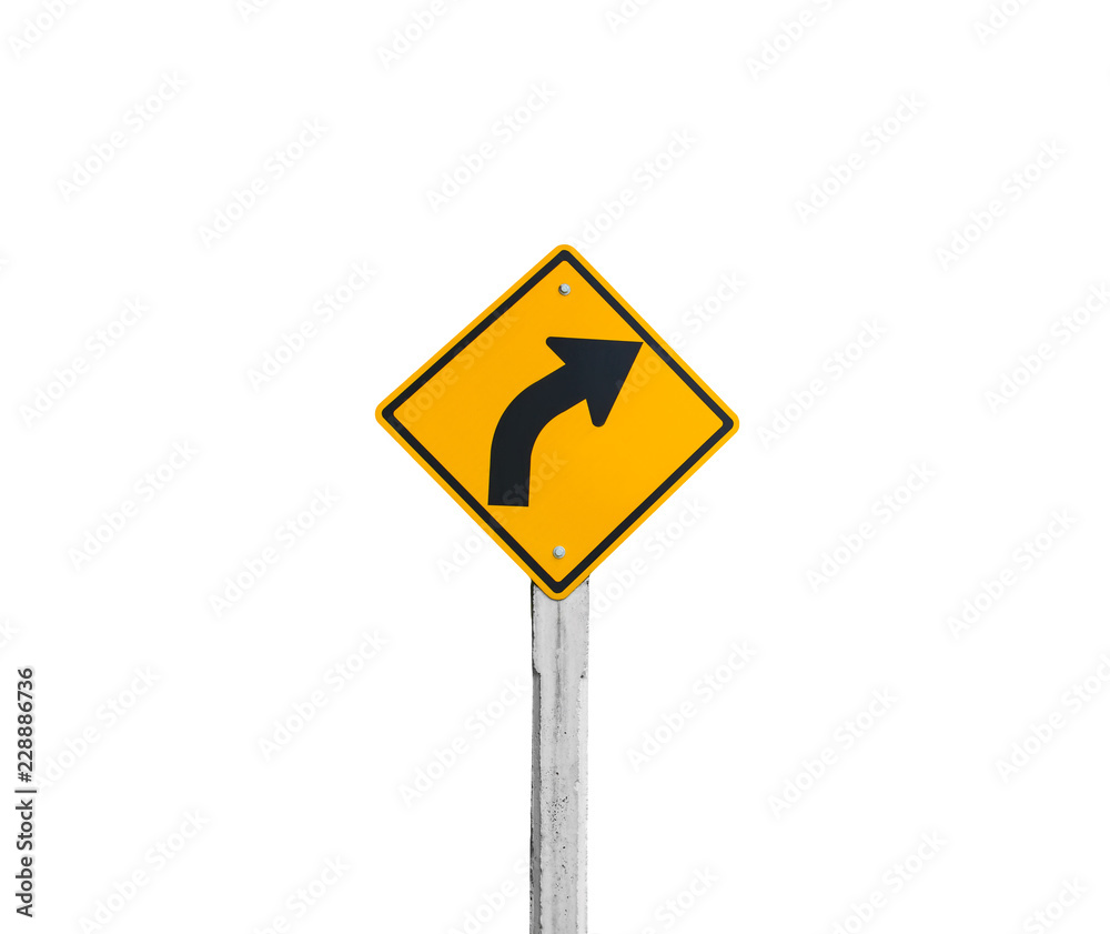 Wall mural Isolated yellow turn right sign