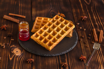 belgian waffles top view.