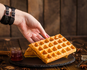 belgian waffles top view.