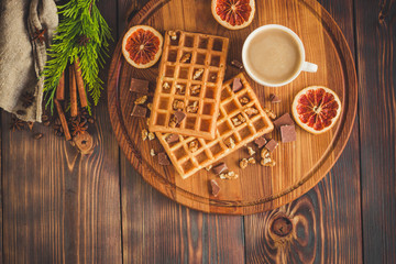 belgian waffles top view.