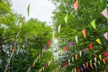 Colorful bunting in outdoor summer festival