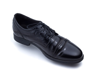 Black male classic leather shoes isolated on white background