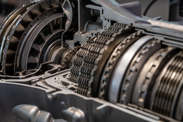 Car automatic transmission cutaway closeup