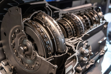 Car automatic transmission cutaway closeup