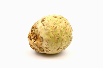 Fototapeta premium fresh celery root or Celeriac (Apium graveolens var. rapaceum) on white background.