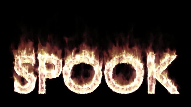 Animated burning or engulf in flames all caps text spook. Fire has transparency and isolated and easy to loop. Black background, mask included.