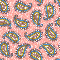 Seamless pattern of beautiful paisley cucumbers Turkish, Indian, Persian, Mexican, African. Vector illustration