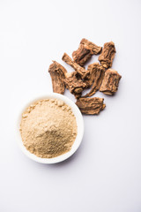 Hemidesmus indicus also known as Ananthamoola or Naruneendi or Nannari in dried steam and powder form. It's a useful Ayurvedic medicine from India