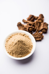 Hemidesmus indicus also known as Ananthamoola or Naruneendi or Nannari in dried steam and powder form. It's a useful Ayurvedic medicine from India