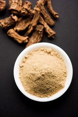 Hemidesmus indicus also known as Ananthamoola or Naruneendi or Nannari in dried steam and powder form. It's a useful Ayurvedic medicine from India