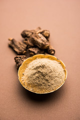 Hemidesmus indicus also known as Ananthamoola or Naruneendi or Nannari in dried steam and powder form. It's a useful Ayurvedic medicine from India