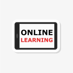 Online learning text written on tablet sticker