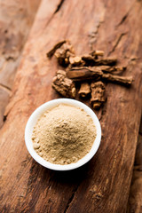 Hemidesmus indicus also known as Ananthamoola or Naruneendi or Nannari in dried steam and powder form. It's a useful Ayurvedic medicine from India