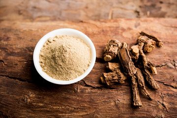 Hemidesmus indicus also known as Ananthamoola or Naruneendi or Nannari in dried steam and powder form. It's a useful Ayurvedic medicine from India