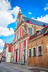 Beautiful narrow streets and traditional houses in the old town of Bruges (Brugge), Belgium