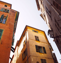 Nice multicolored buildings in the district of Vieux Nice old city, Cote d'Azur, French Riviera, France