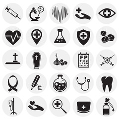 Medical icons set on circles background