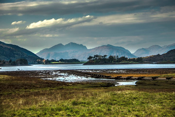Loch Leven seen from Glencoe Village. Lochaber, Highlands, Scotland, UK