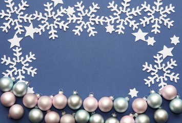 Christmas decoration on blue background.