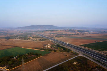 View of the island of Mallorca from the height of a balloon, Spain