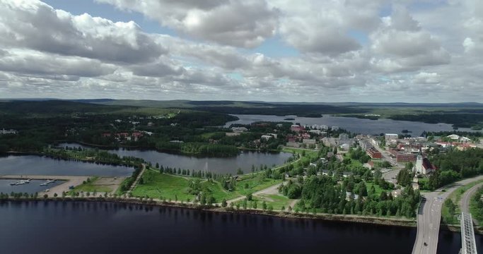 View from the air of City of Kemijärvi in the northern Finland