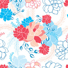 Hand drawn floral seamless background pattern Romantic colorful flowers Vector illustration