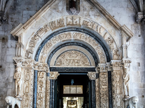 13th century portal of the St. Lawrence cathedral in Trogir, Croatia, carved by the local architect and sculptor Master Radovan, one of the most monumental pieces of the Dalmatian medieval art.