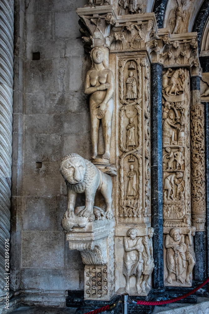 Poster 13th century portal of the st. lawrence cathedral in trogir, croatia, carved by the local architect 