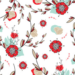 Hand drawn floral seamless background pattern Romantic lovely flowers Vector illustration