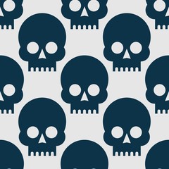 seamless pattern black skulls on a white background. Stock flat vector illustration.