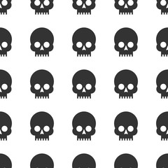 seamless pattern black skulls on a white background. Stock flat vector illustration.