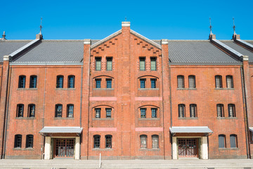 Yokohama red brick warehouse historical building landmark in Yokohama city Japan