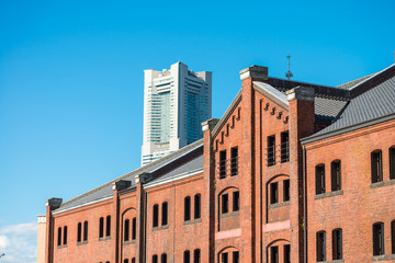 Yokohama red brick warehouse historical building landmark in Yokohama city Japan