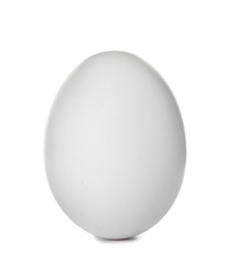 Single raw chicken egg on white background
