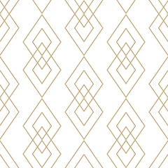 Wall murals Gold abstract geometric Vector golden geometric texture. Elegant seamless pattern with diamonds, rhombuses, thin lines. Abstract white and gold graphic ornament. Art deco style. Trendy linear background. Luxury repeat design