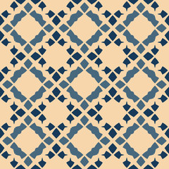 Vector geometric seamless pattern. Folk ornament. Teal, deep blue and yellow