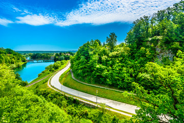 Landscape river Kupa Croatia. / Scenic view at amazing landscape in Croatia, Ozalj tourist resort, Europe.