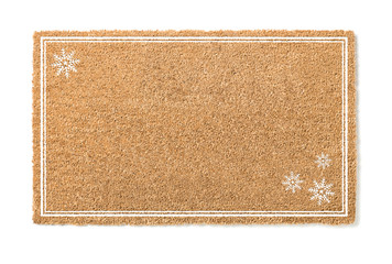 Blank Holiday Welcome Mat With Snow Flakes Isolated on White  Background