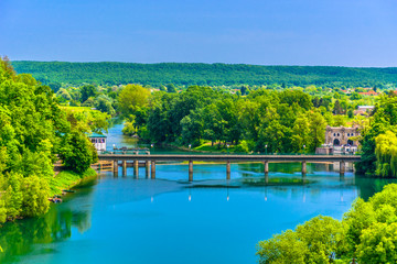 River Kupa landscape nature. / Aerial view at colorful landscape near Karlovac town, croatian...