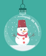 snowman inside Christmas decoration. Stock flat vector illustration.