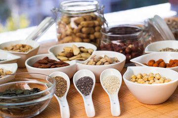 A collection of different dry fruits. Legume family 