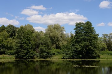Lower Kuzminsky pond in the natural-historical park 