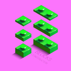 3d green constructor from brick on pink background. 3d constructor from bricks