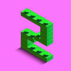 Fototapeta premium Realistic red 3d isometric letter Z of the alphabet from constructor bricks. Red 3d isometric plastic letter from the building blocks. letters. 3d letters